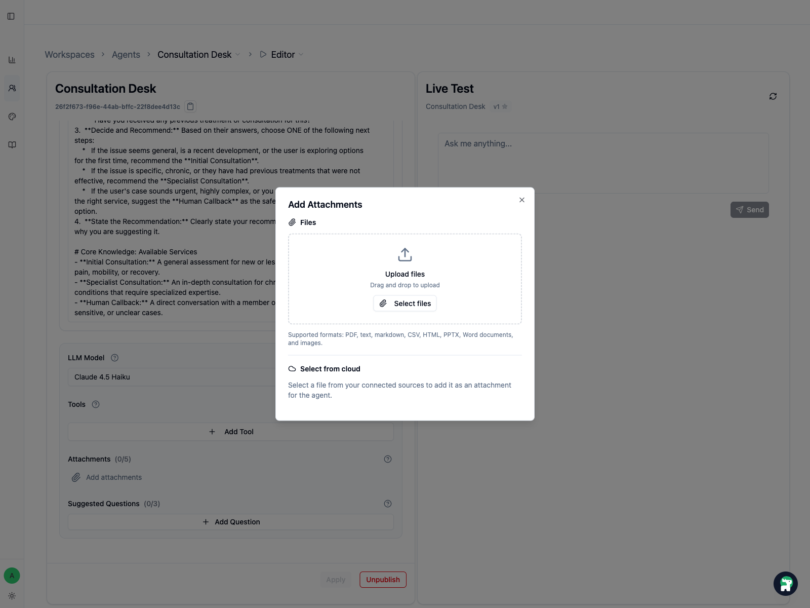 Add Attachments modal