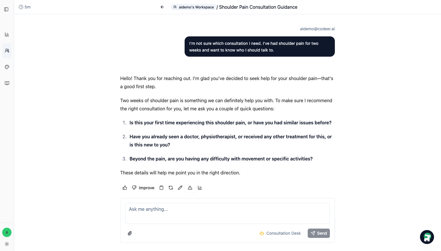 Saved Consultation Desk thread in Histories after a test conversation