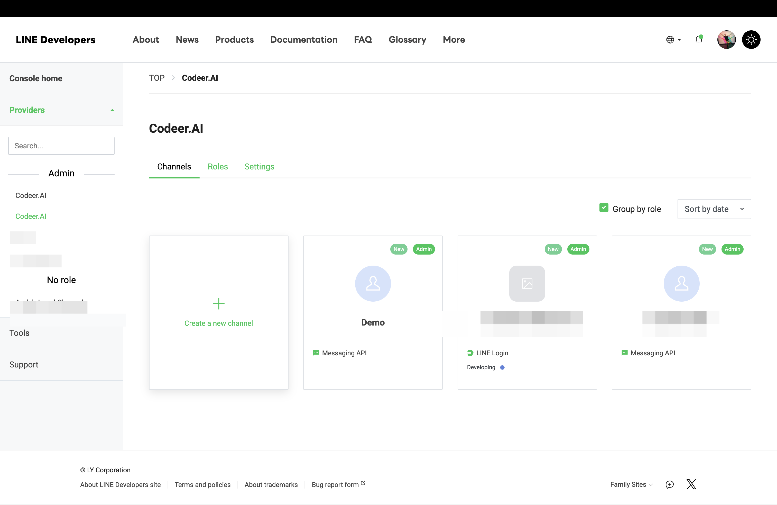 Provider page showing where to click Create a new channel