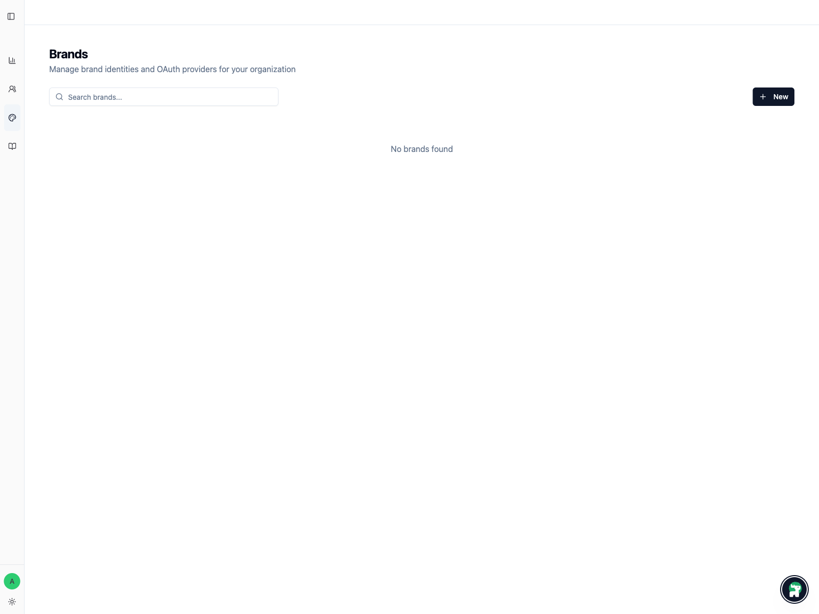 Brands page showing the empty state before any brand is created