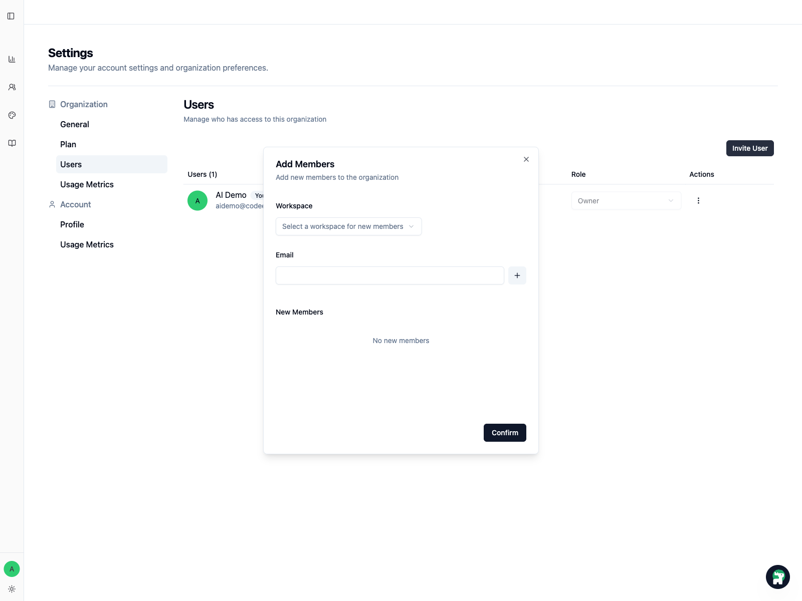 Invite User flow from the organization users page