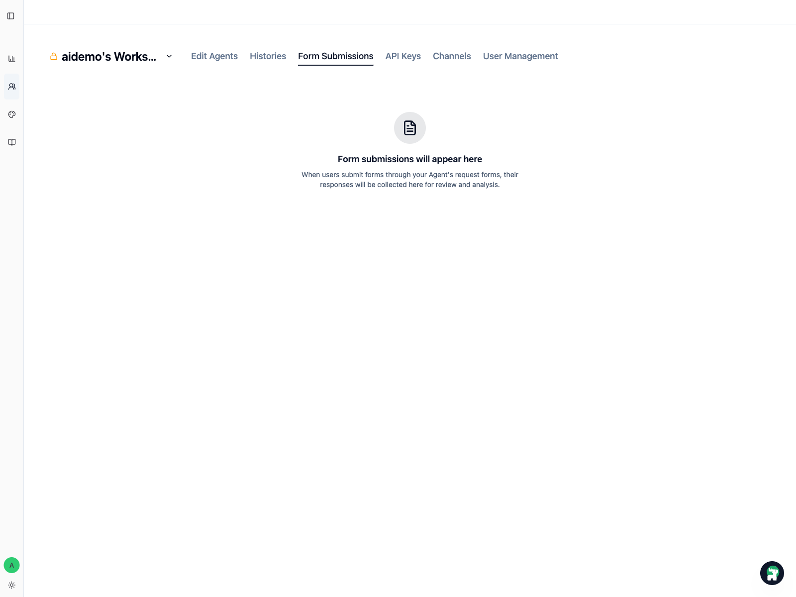 Empty state for form submissions before any request forms are used